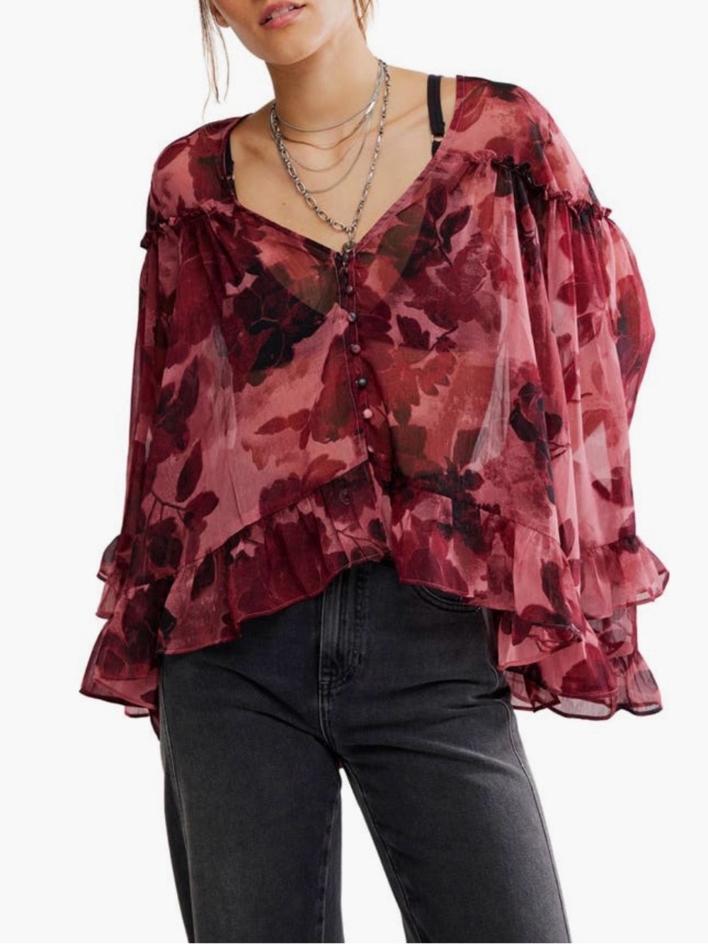 Free People Day Dreaming Ruffle Trim Top